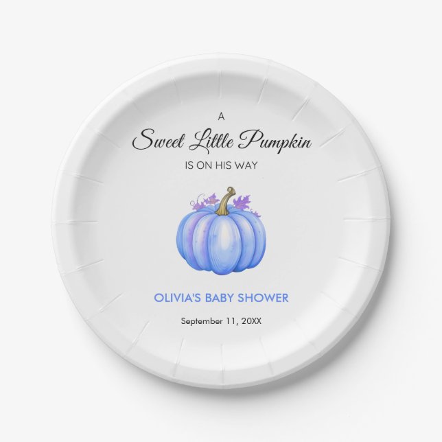 Ein wenig Pumpkin Herbst Blue Boy Baby Dusche Pappteller (Vorderseite)