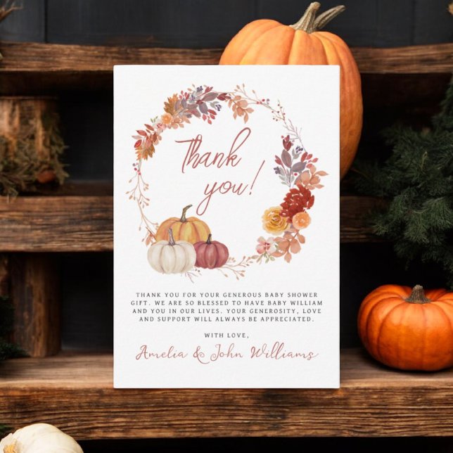 Ein wenig Pumpkin Herbst Floral Baby Dusche Dankeskarte (Von Creator hochgeladen)