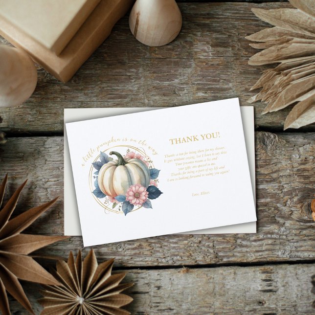 Ein wenig Pumpkin Herbst Floral Baby Dusche Dankeskarte (Von Creator hochgeladen)