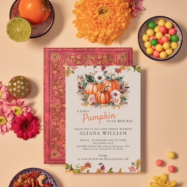 Ein wenig Pumpkin Herbst Floral Baby Dusche Einladung (Von Creator hochgeladen)