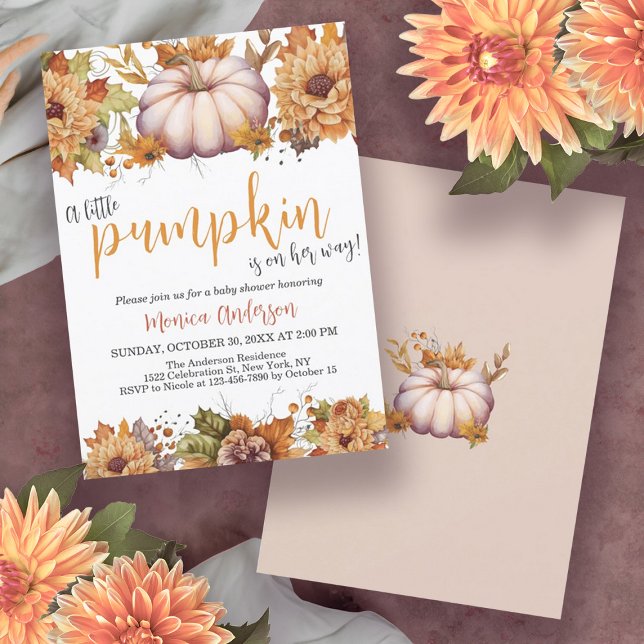 Ein wenig Pumpkin Herbst Floral Baby Dusche Einladung (A Little Pumpkin Autumn Fall Floral Baby Shower Invitation)