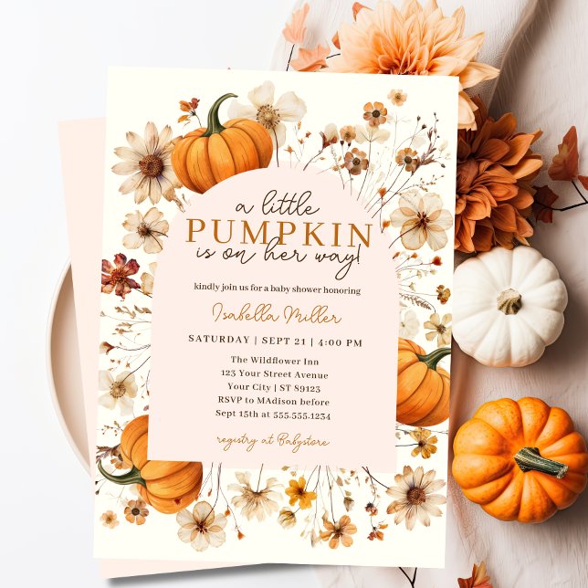 Ein wenig Pumpkin Herbst Floral Baby Dusche Einladung (fall pumpkin baby shower invite)