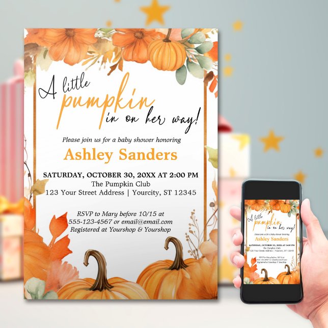 Ein wenig Pumpkin Herbst Floral Baby Dusche Einladung (Von Creator hochgeladen)