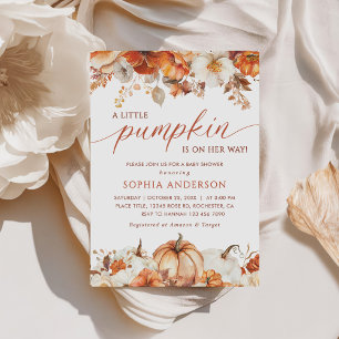Ein wenig Pumpkin Herbst Floral Baby Dusche Einladung