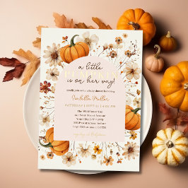 Ein wenig Pumpkin Herbst Floral Baby Dusche Folieneinladung