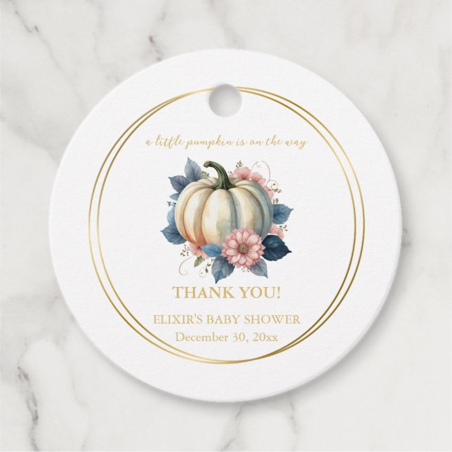 Ein wenig Pumpkin Herbst Floral Baby Dusche Geschenkanhänger (Vorderseite)