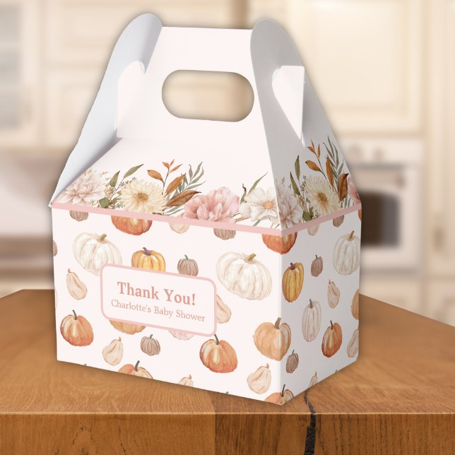 Ein wenig Pumpkin Herbst Floral Baby Dusche Geschenkschachtel (a little pumpkin on its way, fall baby shower thank you favor box)