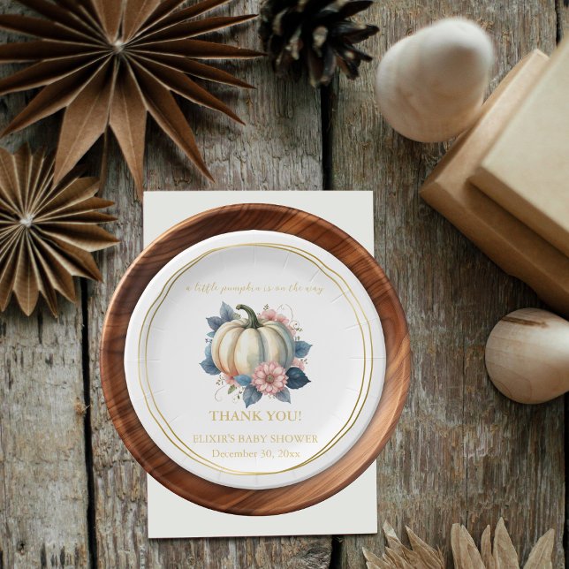 Ein wenig Pumpkin Herbst Floral Baby Dusche Pappteller (Von Creator hochgeladen)