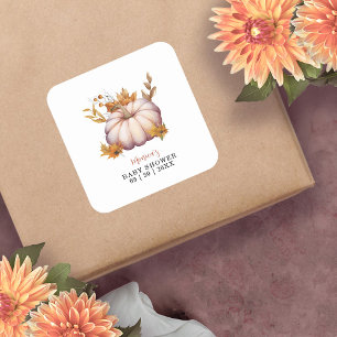 Ein wenig Pumpkin Herbst Floral Baby Dusche Quadratischer Aufkleber