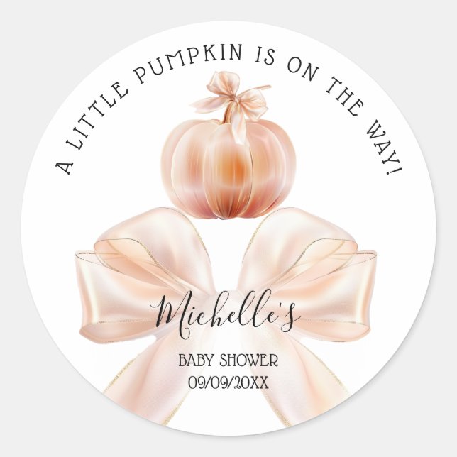 Ein wenig Pumpkin Herbst Floral Baby Dusche Runder Aufkleber (Vorderseite)