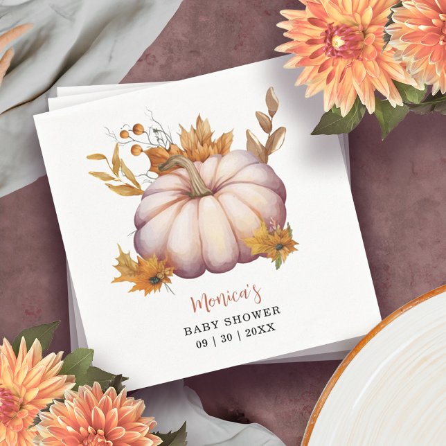 Ein wenig Pumpkin Herbst Floral Baby Dusche Serviette (A Little Pumpkin Autumn Fall Floral Baby Shower Napkins)
