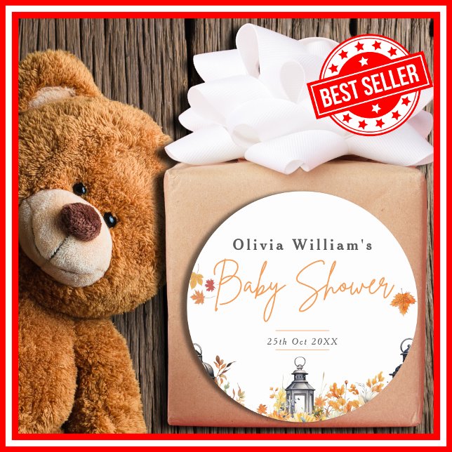 Ein wenig Pumpkin Herbst Herbst Blütendusche Runder Aufkleber (A Little Pumpkin is on the Way Fall Autumn Floral Baby Shower Classic Round Sticker)