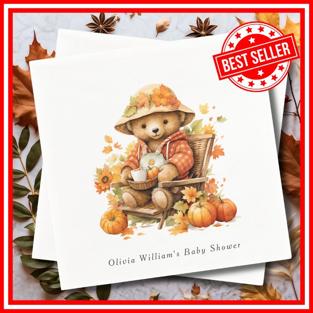 Ein wenig Pumpkin Herbst Herbst Blütendusche Serviette (A Little Pumpkin is on the Way Fall Autumn Floral Baby Shower Napkins)