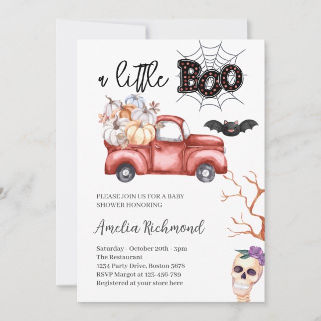 ein wenig Red Pumpkin Lieferwagen Truck Baby Dusch Einladung (Vorderseite)