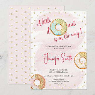 Ein wenig rosa goldene Donut Baby Dusche Einladung