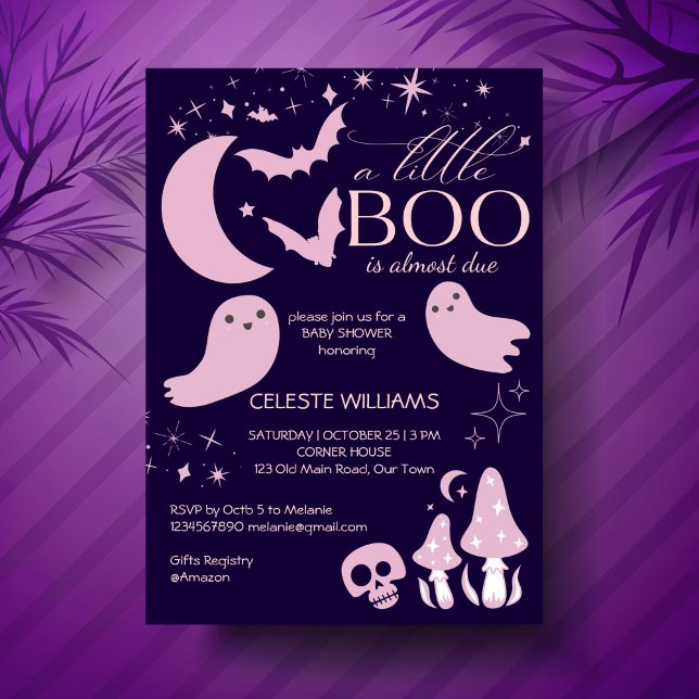 Ein wenig rosa Halloween-Babydusche Einladung (A little boo pink purple celestial Halloween baby shower Invitation template instant download)