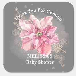 Ein wenig rosa Snowflake Pink Poinsettia vielen Da Quadratischer Aufkleber