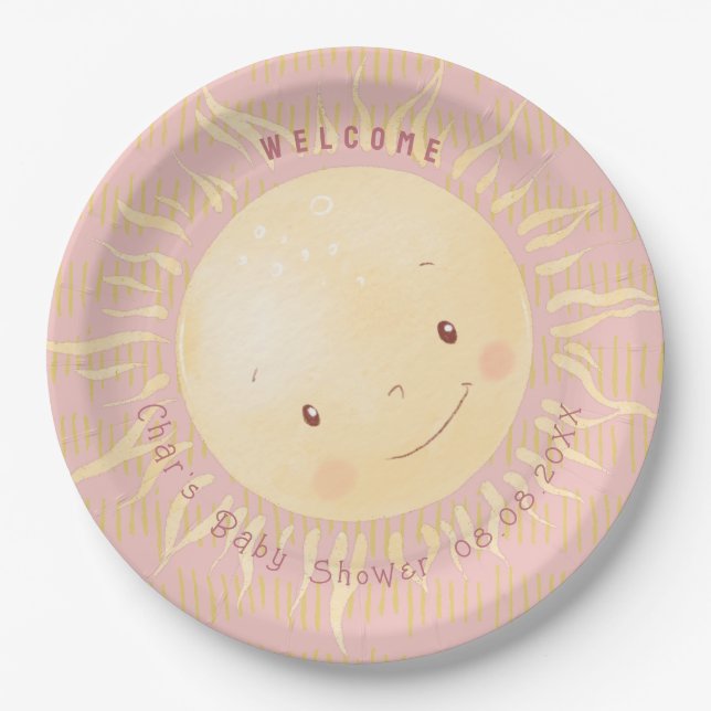Ein wenig rosa Sonnenschein Personalisierte Babydu Pappteller (Vorderseite)