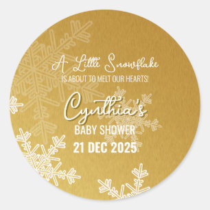 Ein wenig Schneeflocke Minimalistisches Goldenes M Runder Aufkleber