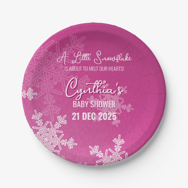 Ein wenig Schneeflocke Minimalistisches rosa Muste Pappteller (Vorderseite)