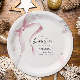 Ein wenig Schneeflocke Pink Bow Glitzer Babydusche Pappteller
