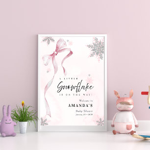 Ein wenig Schneeflocke Pink Bow Glitzer Babydusche Poster