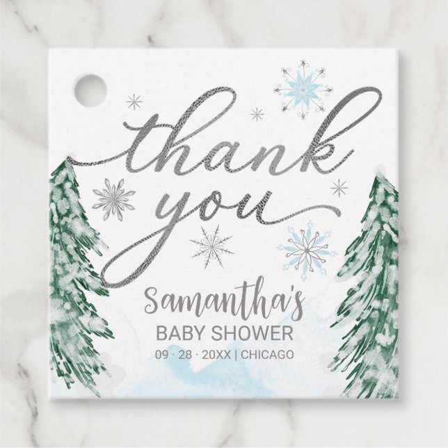 Ein wenig Schneeflocken Baby Dusche Blue Danke Geschenkanhänger (Vorderseite)