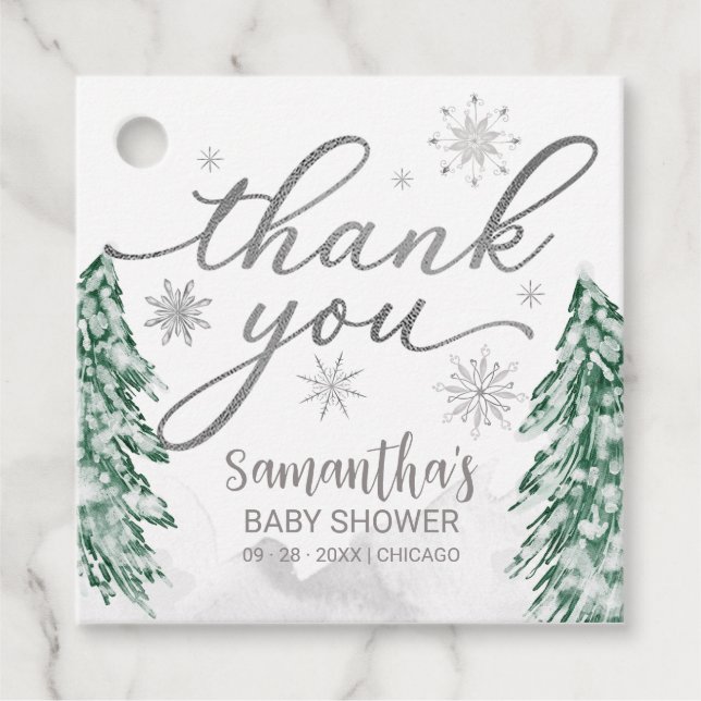 Ein wenig Schneeflocken Baby Dusche Grau Danke Geschenkanhänger (Vorderseite)