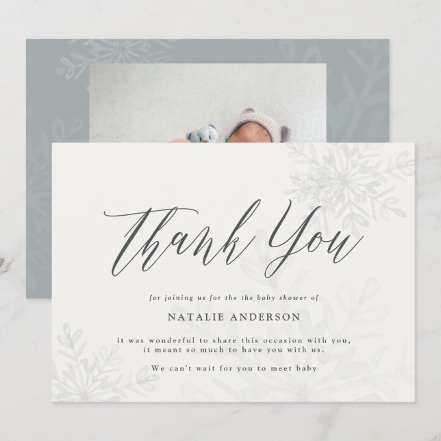 Ein wenig Schneeflocken Babydusche Dank Karte (Vorne/Hinten)