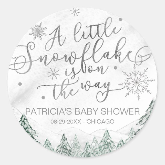 Ein wenig Schneeflocken Gray Baby Dusche Classic R Runder Aufkleber (Vorderseite)