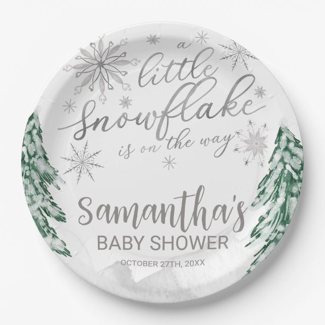 Ein wenig Schneeflocken Winter Baby Dusche Pappteller (Vorderseite)