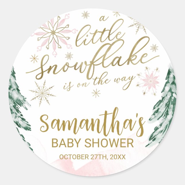 Ein wenig Schneeflocken Winter Baby Dusche Runder Aufkleber (Vorderseite)