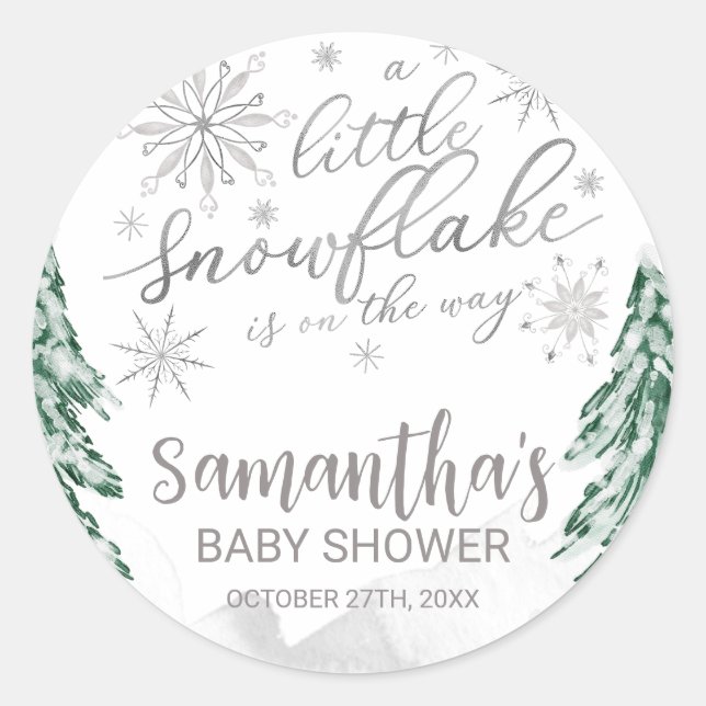 Ein wenig Schneeflocken Winter Baby Dusche Runder Aufkleber (Vorderseite)