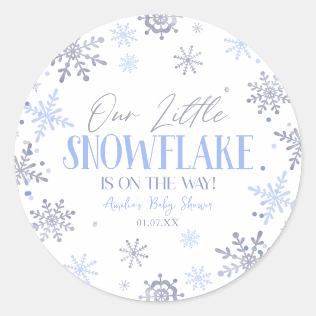 Ein wenig Schneeflocken Winter Blue Baby Dusche Runder Aufkleber (Vorderseite)