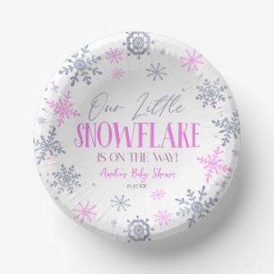 Ein wenig Schneeflocken Winter Pink Baby Dusche Pappteller