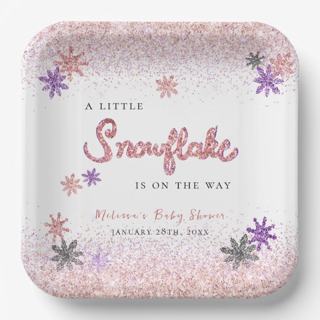 Ein wenig Schneeflocken Winter Pink Girl Babydusch Pappteller (Vorderseite)