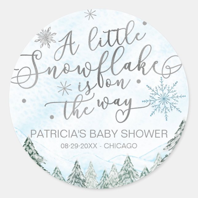 Ein wenig Snowflake Blue Baby Dusche Runder Aufkleber (Vorderseite)