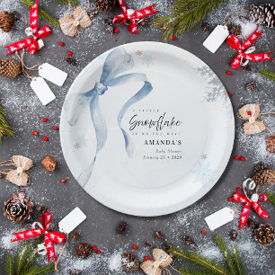 Ein wenig Snowflake Blue Bow Glitzer Babydusche Pappteller