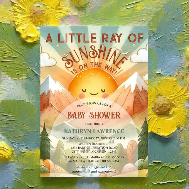 Ein wenig Sonnenschein-Babydusche Einladung (Retro and whimsical little ray of sunshine baby shower invitation ready to be customized.)