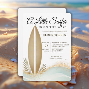 Ein wenig Surfer Minimalistisch Gold Baby Dusche Einladung