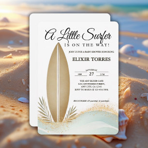 Ein wenig Surfer Minimalistisch Gold Baby Dusche Einladung