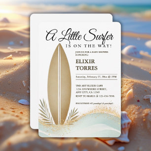 Ein wenig Surfer Minimalistisch Gold Baby Dusche Einladung