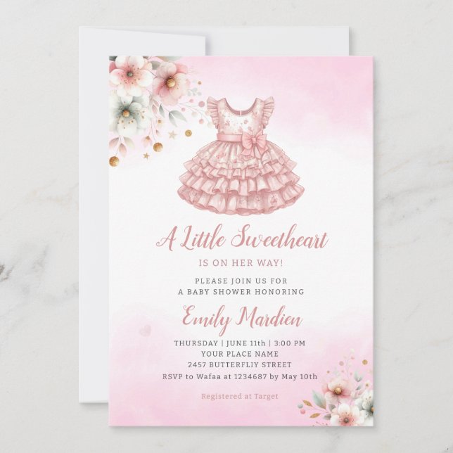 Ein wenig süß rosa Kleidung Girl Baby Dusche Einladung (Vorderseite)