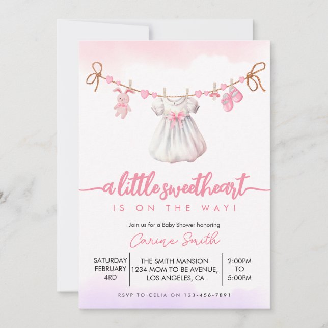 Ein wenig Sweetheart Valentine's Girl Baby Shower Einladung (Vorderseite)