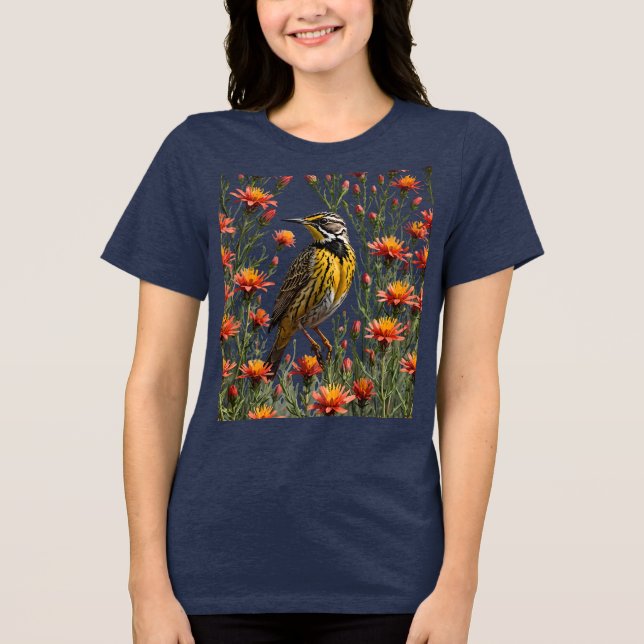 Ein Western Meadowlara umgeben von Castilleja lina Tri-Blend Shirt (Vorderseite)