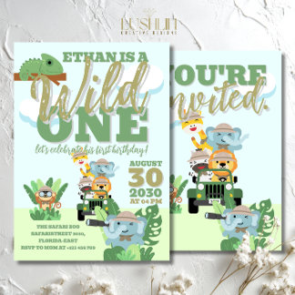 Ein Wild One Safari Geburtstagsparty Jungle Thema Einladung