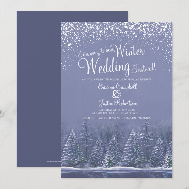Ein Winter Hochzeitsschneesee blau Einladung (Vorne/Hinten)