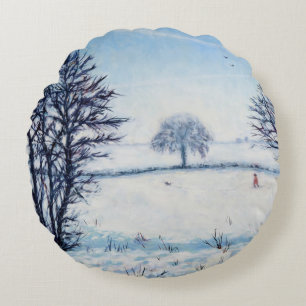 Ein Winter-Weg Rundes Kissen