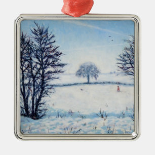 Ein Winter-Weg Silbernes Ornament