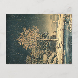 Ein Wintertag auf dem Sumida-Fluss in Japan Postkarte